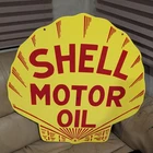 Vintage Shell Motor Oil Porcelain Sign Gas Oil Cars Trucks Fishing (large)