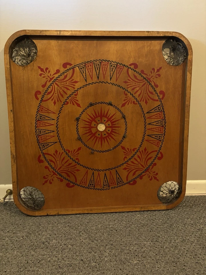 2 double-sided 28.5 x 28.5 Antique Carrom Boards Wood Folk Art Game Board - Image 4 of 4