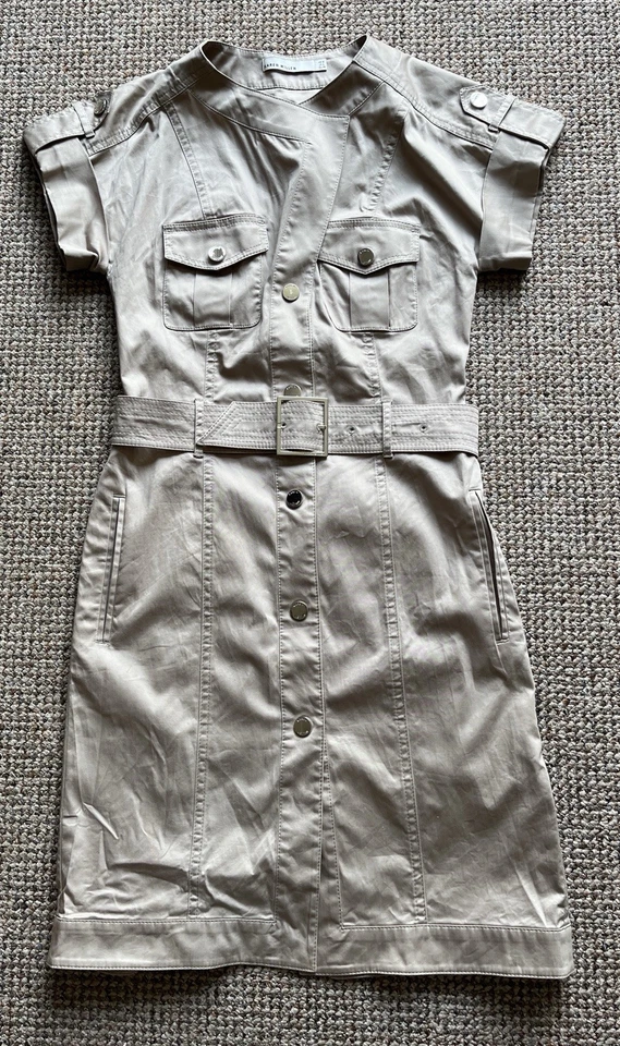 Karen Millen Belted Short Sleeved Tan Shirt Dress Cotton Size 8 - Image 1 of 3