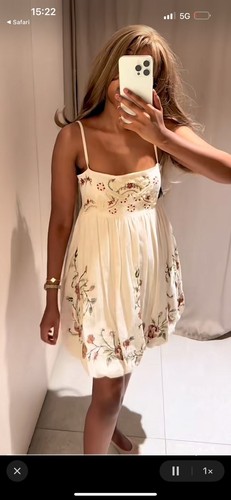 ZARA BNWT White ZW Collection Floral Embroidered Short Mini Dress 5107/076 M - Picture 8 of 11