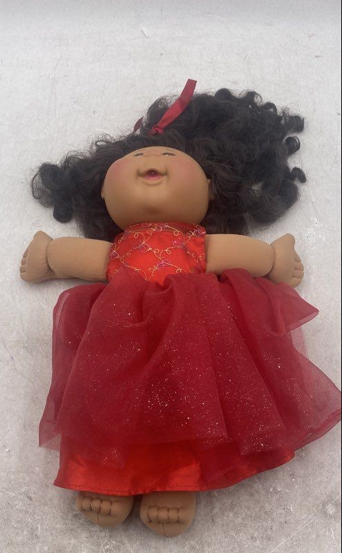 Cabbage Patch Kids Holiday Edition Doll Red Dress Blue Eyes Dark Curly Hair