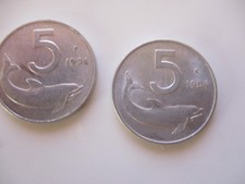 2 M&uuml;nzen Italien 5 Lire 1954