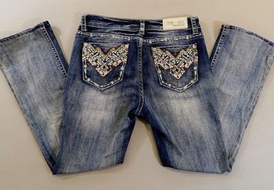 Y2K Grace In LA Boho Embroidered & Rhinestone Embellished Bootcut Jeans Size 29