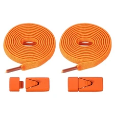 No Tie Shoelaces with 2 Metal Triangle Buckle Clips, 1Pair & Orange