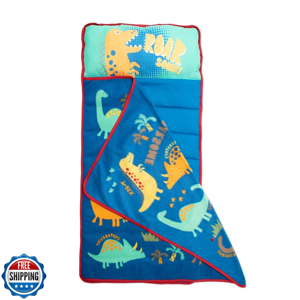 Juego de alfombrilla para siesta Baby Boom Funhouse Dinosaurs niños - Incluye almohada y vellón azul Foto 3 de 4