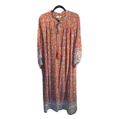 Natural Life Dara Long Sleeve Floral  Over Size Maxi Dress Boho Peasant Size L