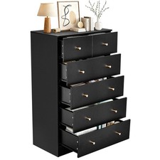 Wood Tall Dressers Clothes Organizer Cabinet 6 Drawer Dresser for Bedroom Black