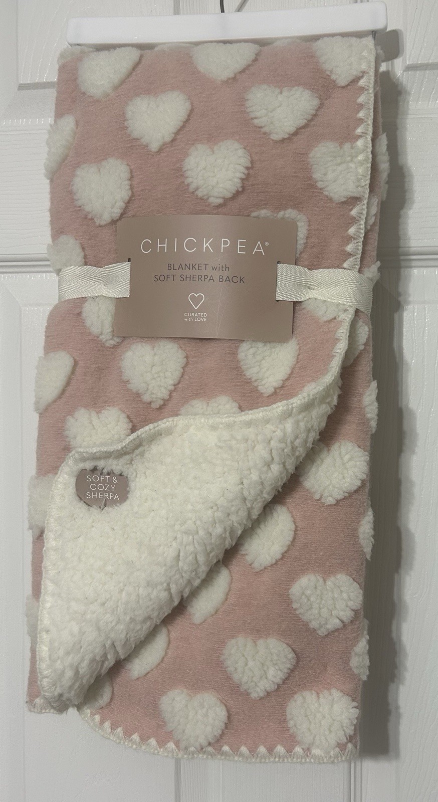 CHICK PEA Reversible Sherpa Baby Blanket Pink 3D Textured HEARTS 30”X40” NEW