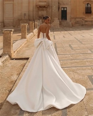 Scoop Neckline Lace Applique A Line Wedding Dresses Big Back Bow Custom |  eBay