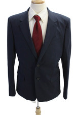 Theory Mens Plaid Two Button Chambers Blazer Jacket Navy Blue Size 42 Regular