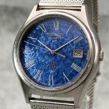 SEIKO 0822-7000-G QUARTZ Watch Blue Dial Roman Date Men's 35mm 1970s From Japan