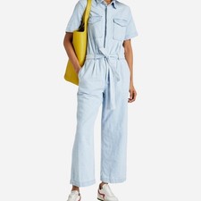 Rag Bone Belted Pleated Denim Chambray Linen blend Jumpsuit Size M retail 429