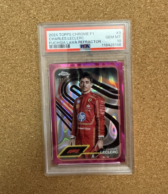 2024 Topps Chrome F1 Charles Leclerc Fuchsia Lava Refractor PSA 10 /225