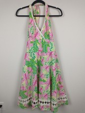 Vintage Lilly Pulitzer Dress Womens 10 Halter A Line Butterfly Crochet Floral