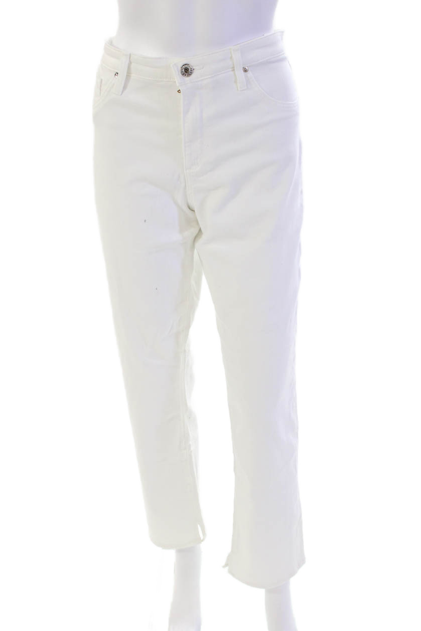 AG Adriano Goldschmied Womens Cotton Mid Rise Straight Leg Jeans White Size 32