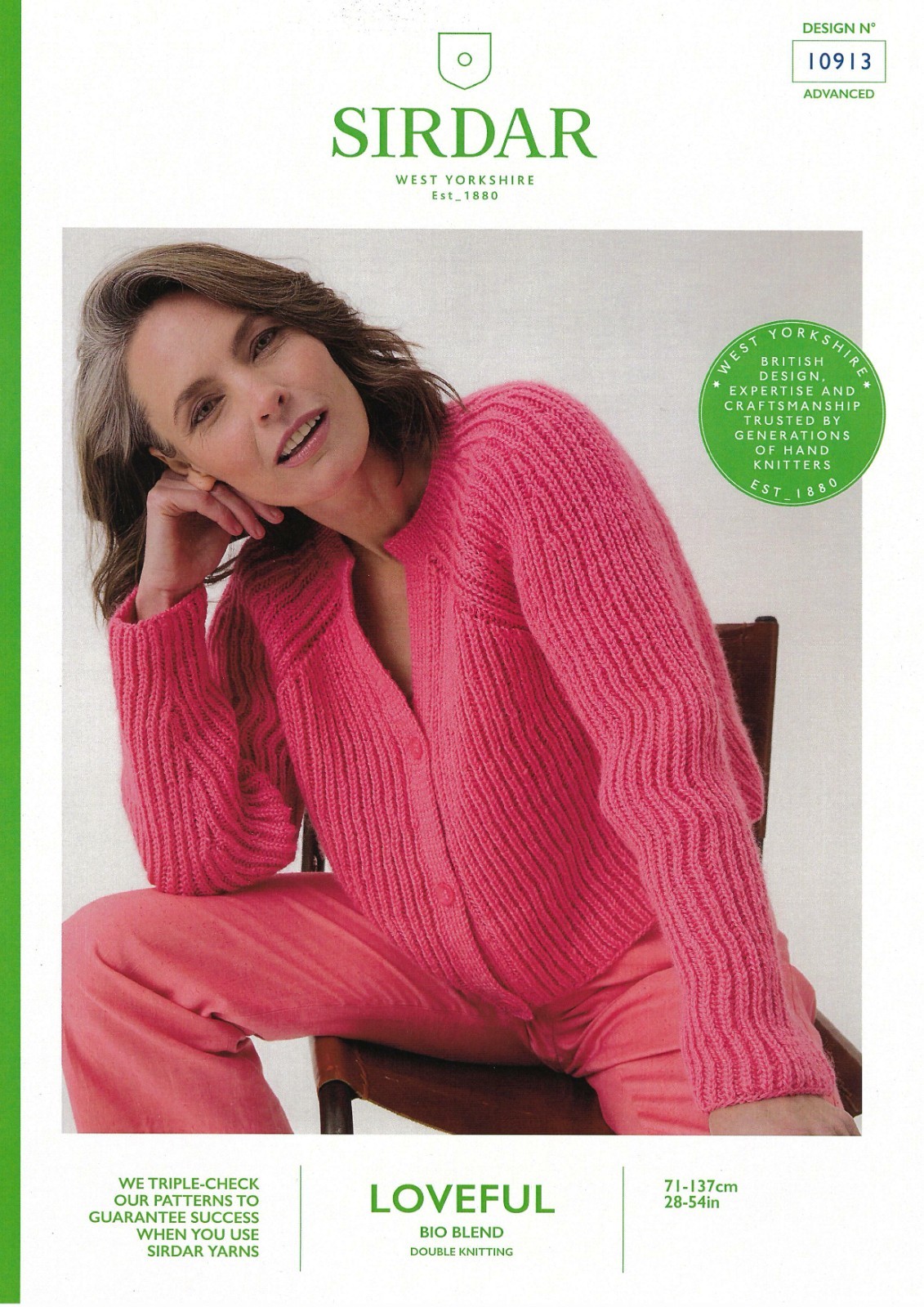 Sirdar Loveful DK Knitting Pattern - 10913 Ladies Cardigan (28 - 54 ins)