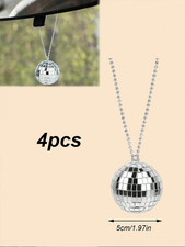 Car Mirror Disco Ball Ornament, Shiny Reflective Mirror Ball, Metal Chain, Spark