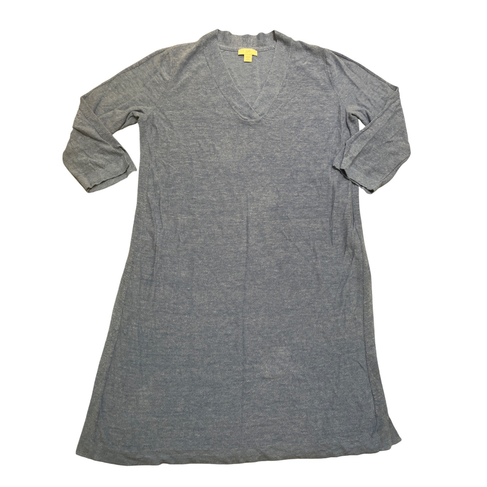 J.Jill Petite Small Blue Linen Blend V-Neck 3/4 Sleeve Knit Dress