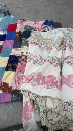 2 Vintage Cotton Feedsack Cutter Quilt Tops Crafts Or Repair