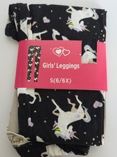 Bobbie Brooks For Girls Leggings Black Unicorns Rainbows Size S (6/6X) Soft NEW