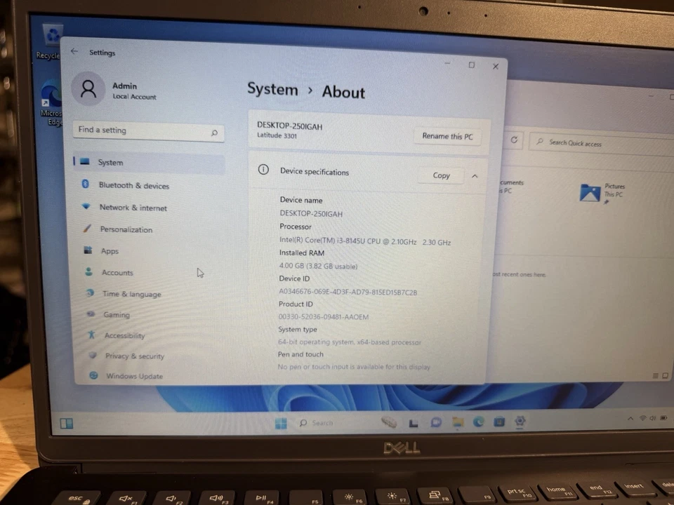 13" Dell Latitude 3301, i3-8145U, 4GB Ram, 256GB SSD Win 11 Pro Foto 2 de 4