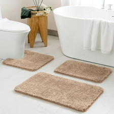 Bathroom Rugs Sets 3 Piece Including U Shaped Toilet Rug - Soft Absorbent Bath M