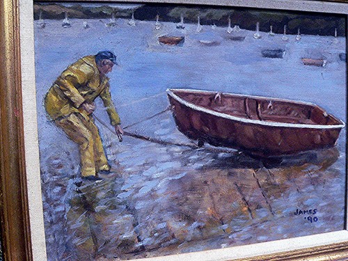 1990 Original Signed James Oil on Board Launching Dingy Stoneworks Quay St Mawes - Picture 11 of 12