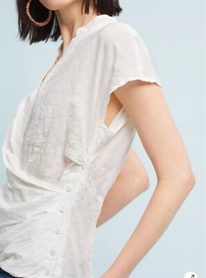 Akemi+Kin Anthropologie White Poplin Wrap Blouse Top Cotton Size 2 EUC