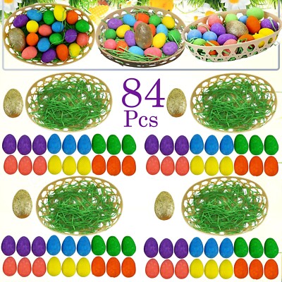 84 Teile Frohe Ostern Haube Deko Geschenk Goldenes Ei Gras Korb Tischdeko