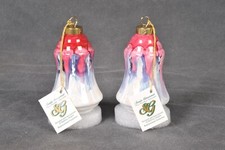 VTG Susie Groover Porcelain Ornaments Pink/Blue/Pearl Bells - Lot of 2