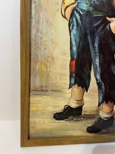 Vintage M. Medeiros 1960s BIG EYE Farm Boy Art Print Framed 13x25 Cottage Ranch - Picture 6 of 11