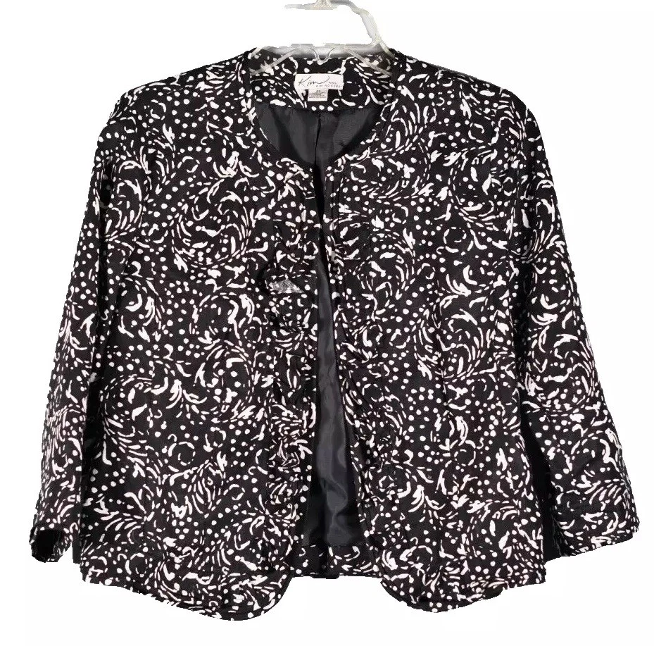 Chaqueta Blazer Kim Rogers Petite Mujer Lino Negro Blanco Paisley Volantes PS Foto 3 de 4