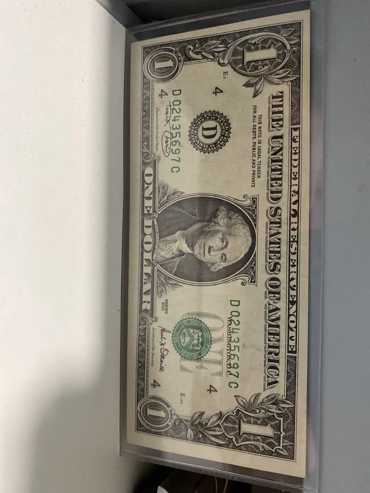 Error 2001  $1 《Seal  Down & Over Ink Back Laddar Note D02435697C Super Rare！ - Image 3 of 4