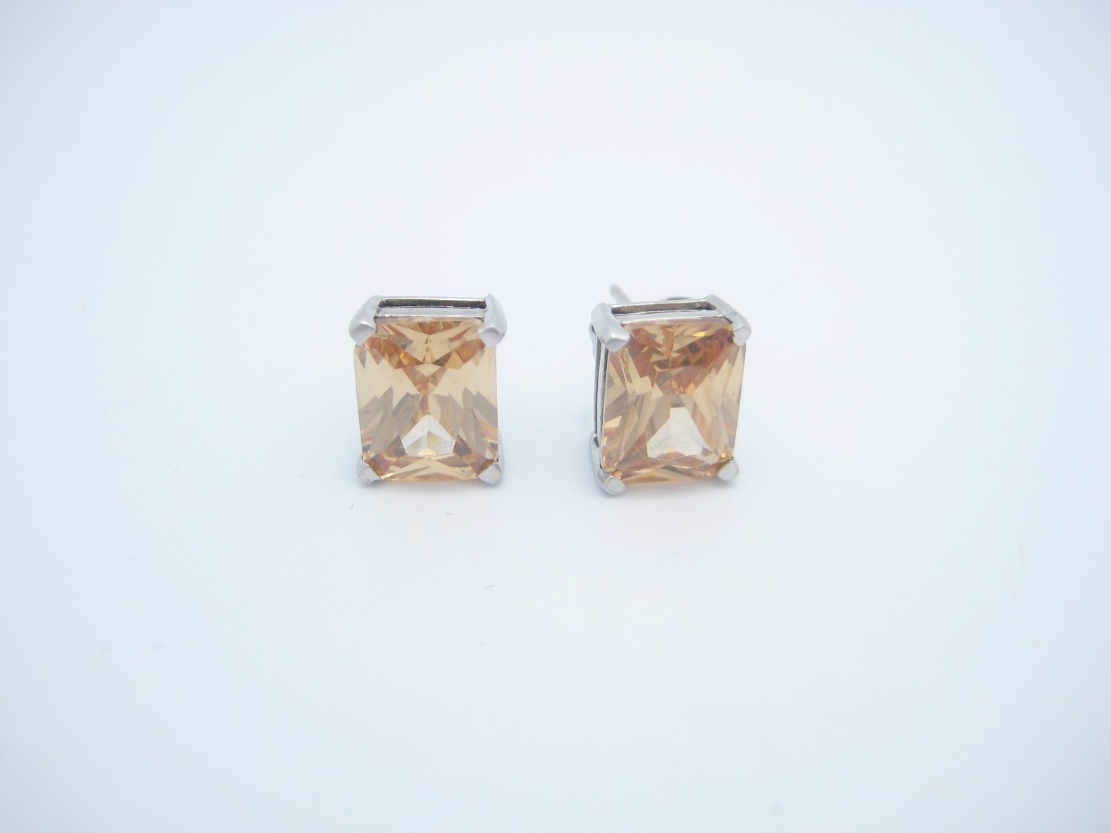 Sterling Silver Light Orange Rectangular CZ Stud … - image 1