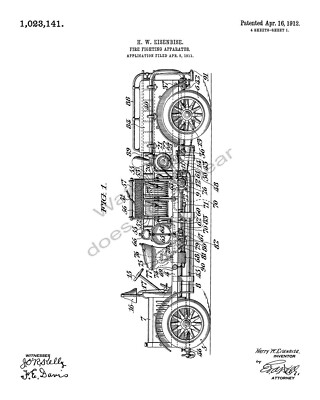 1912 Fire Engine Fire Fighting Apparatus Patent Print - White