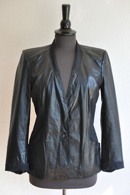 Helmut Lang Lederjacke Lederblazer mit Textilstrech Jacke Blazer Schwarz 34 36