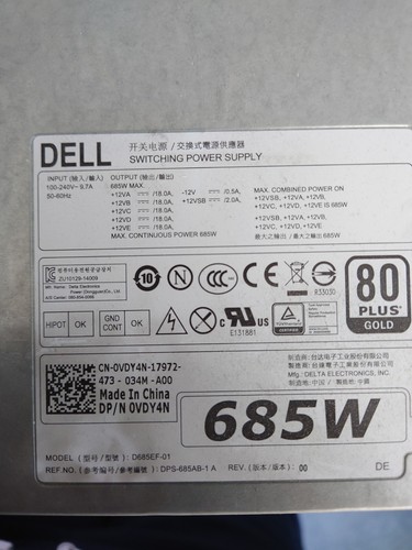 DELL power supply 685w D685EF-01 0VDY4N (no4) (A) - Afbeelding 2 van 6