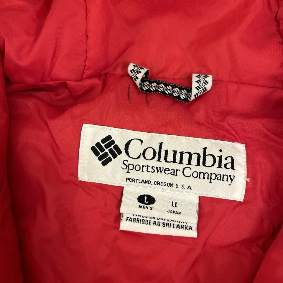 Jaqueta corta-vento masculina vintage Columbia grande vermelha azul com capuz bolso canguru - Imagem 2 de 4