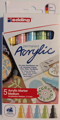 edding 5100 Acrylmarker 5er Set pastell - grau, gelb, blau, grün, rosa 