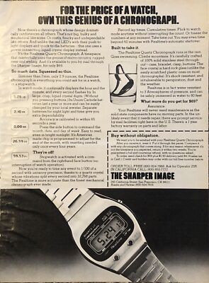 1978 Realtime Quartz Chronograph Watch PRINT AD Sharper Image VTG