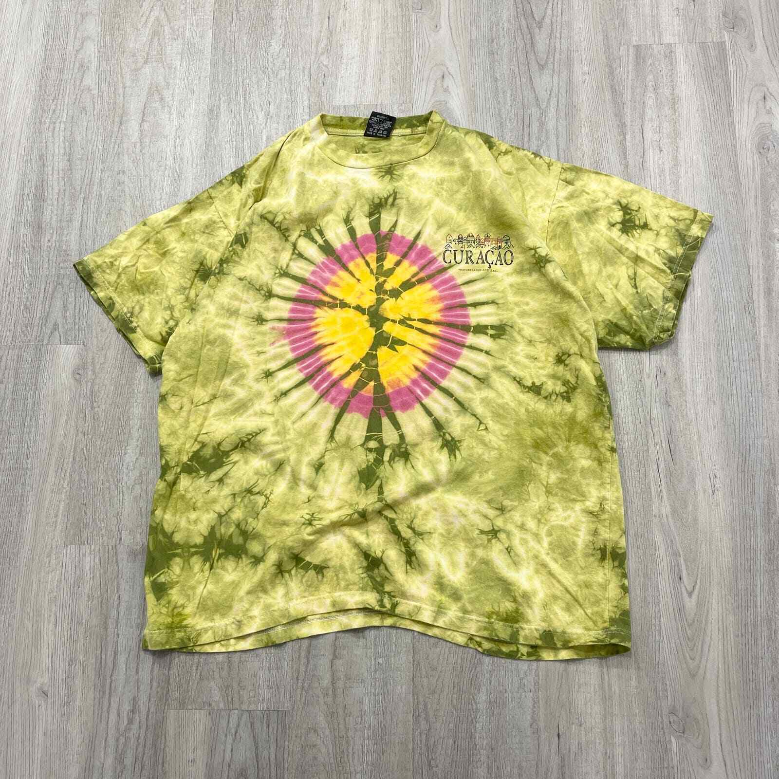 VINTAGE 90s Tie Dye Curacao Netherlands Antilles Shirt Size Extra Large XL 