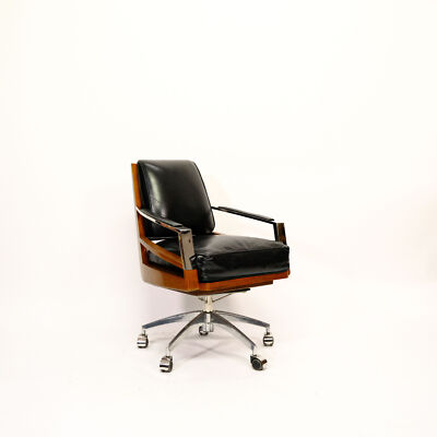 Bürostuhl im Aviator-Stil ''Michél'' Sessel Leder Retro Vintage Art Deco Chef Holz