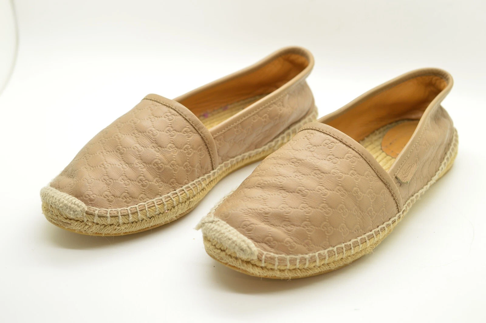 Espadrilles plates en cuir beige guccissima authentique logo GUCCI GG taille 36 jolies