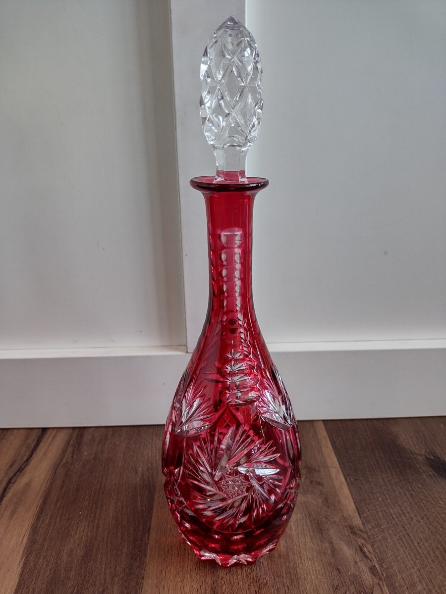 Kusak Cranberry Red Cut To Clear Crystal Bohemian Czech Liquor