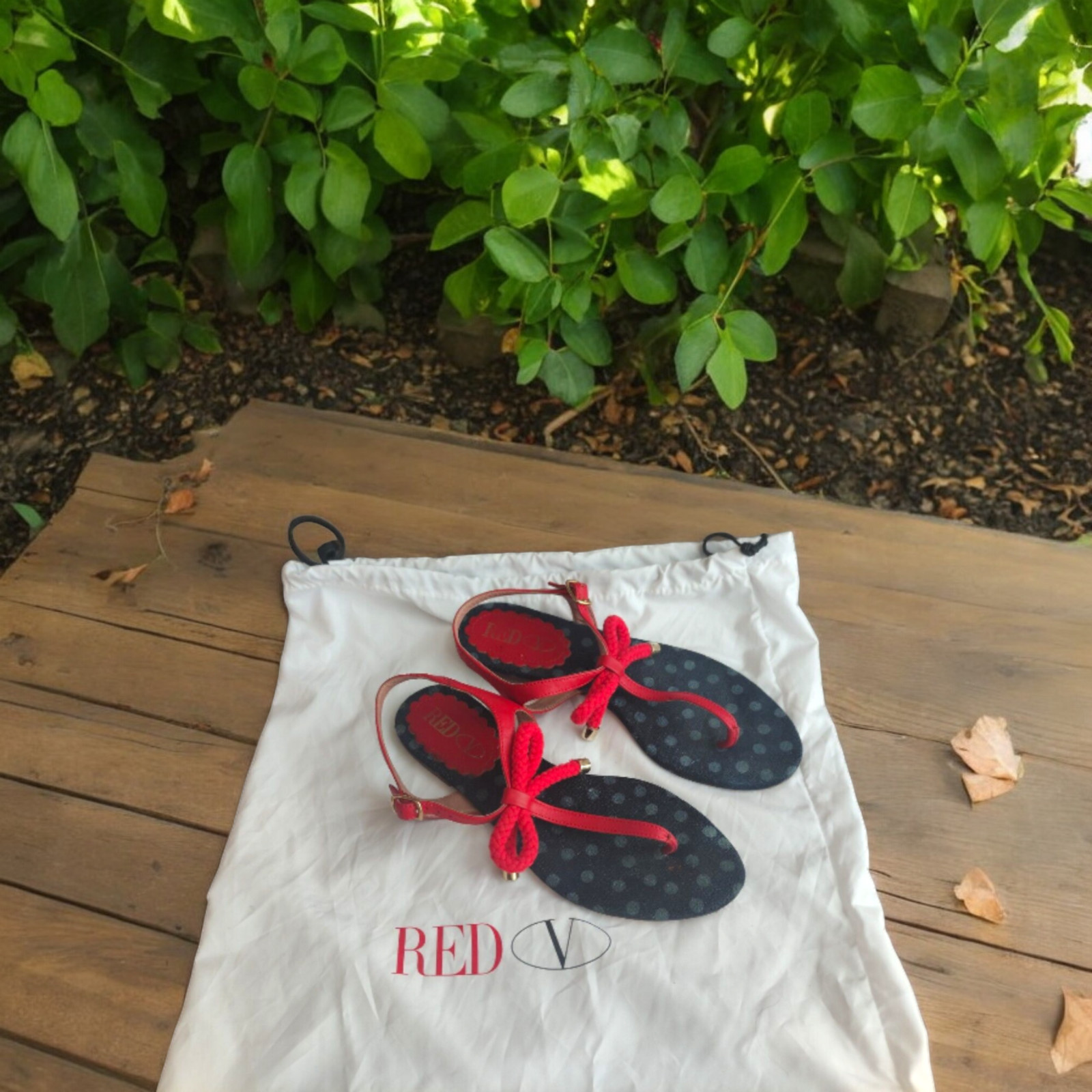 Red valentino Sandals Low Polka Dot & Cord Laces Leather Red Size It 37 thumbnail 4