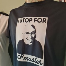 I Stop for Pop Master black tee t shirt Ken Bruce Radio 2 two One Year Out 