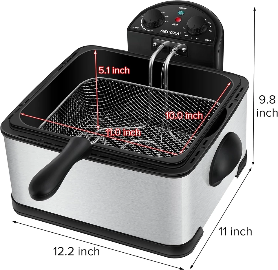 Secura 1700-Watt Stainless-Steel Triple Basket Electric Deep Fryer with Timer Fr - Image 2 of 4