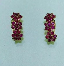 2Ct Round Cut Simulated Red Ruby Flower Hoop Earrings 14K Yellow Gold Plated