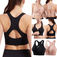 Women Zipper Front Sports Bra High Impact Racerback Crop Top Workout Running Bra