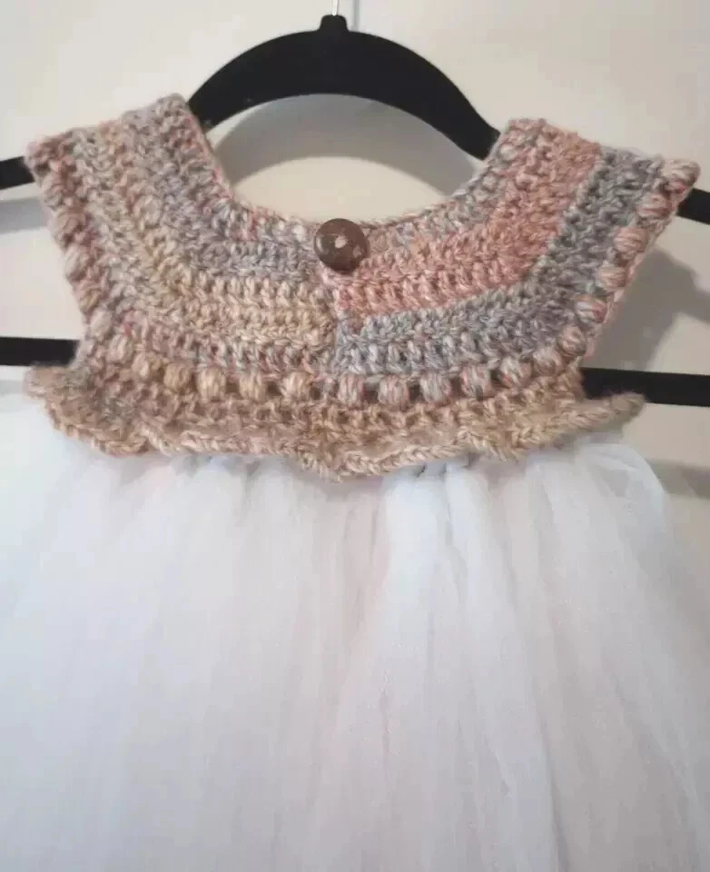 Vestido tutu de festa feito à mão crochê bebê meninas 12-18 meses colheita de tule marrom - Imagem 2 de 2